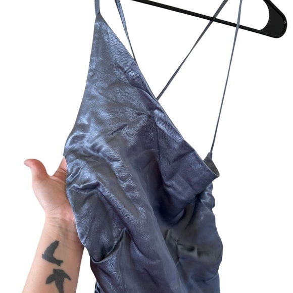 Shona Joy NEW La Lune Asymmetrical Bias Cowl Midi Dress in Blue Smoke - Picture 7 of 9